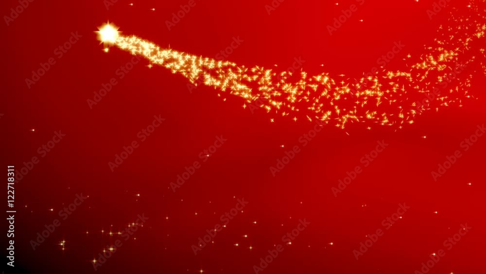 Christmas star with rotating christmas tree shape - red variant, 3D rendering, UHD