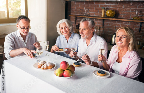 Happy family having holiday diner together