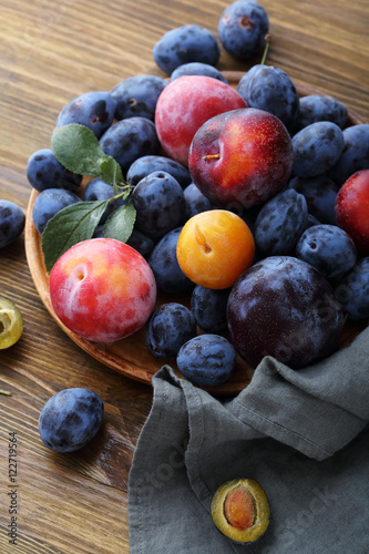Harvest of fresh plums