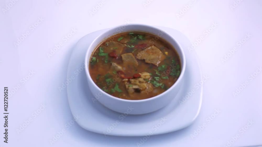 Soup with meat. View from above