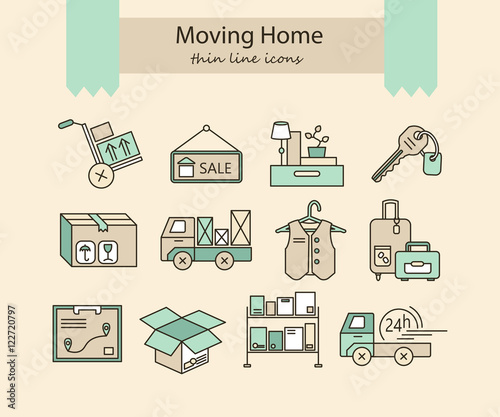 Warehouse logistic thin line icons.
