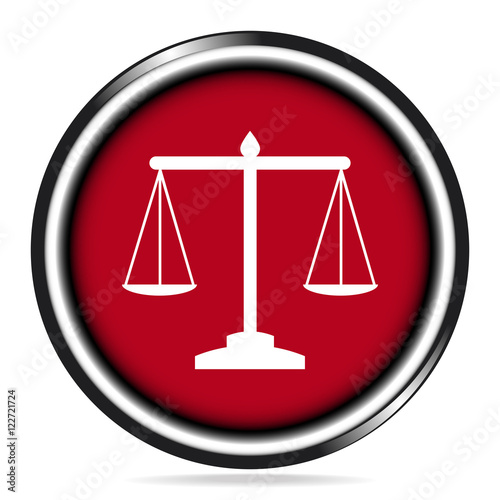 Justice scale icon on red button, symbol vector illustration
