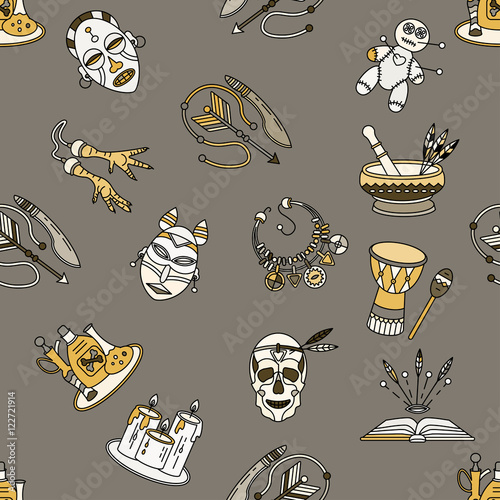 Seamless pattern with voodoo symbols.