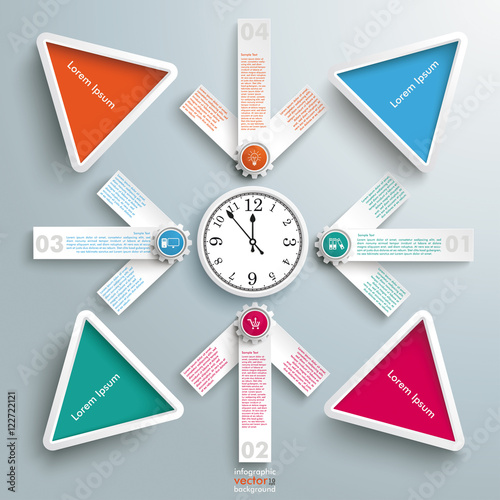 4 White Arrows Cross Clock Centre Colored Triangles
