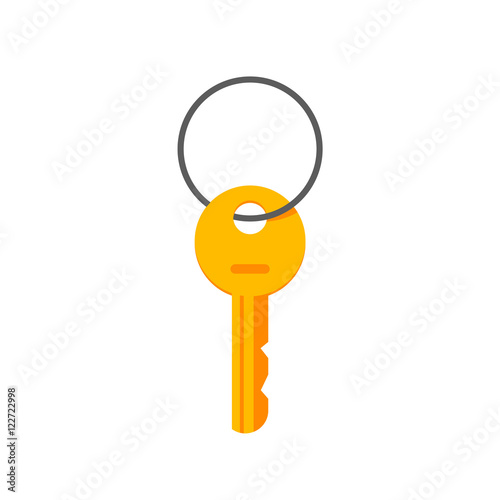 Key hanging on ring vector illustration isolated on white background, flat cartoon style key icon