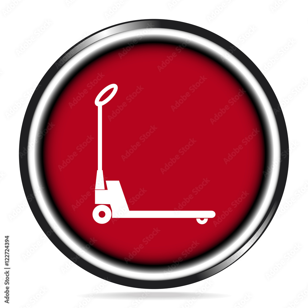 Hand pallet jack lift sign, Hand Pallet Truck icon on red button Hand pallet jack lift sign, Hand Pallet Truck icon on red button