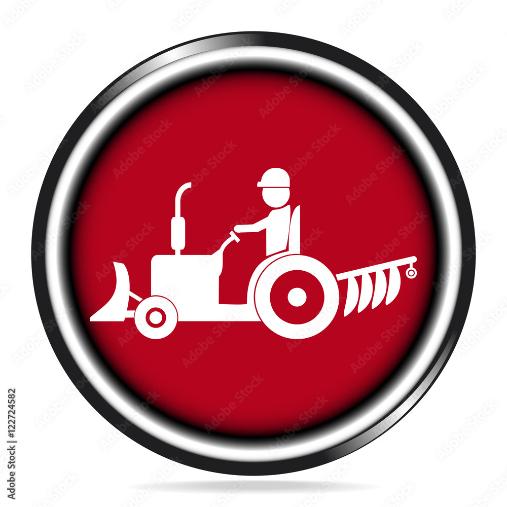 Driver and Tractor icon, Agriculture tractor button vector illustration
