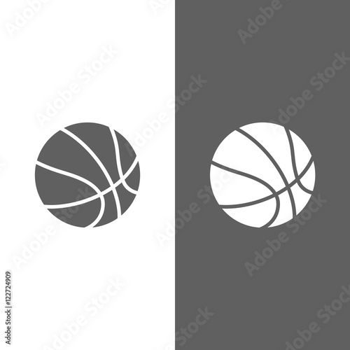 Icono de un balón de baloncesto sobre fondos blanco y negro
