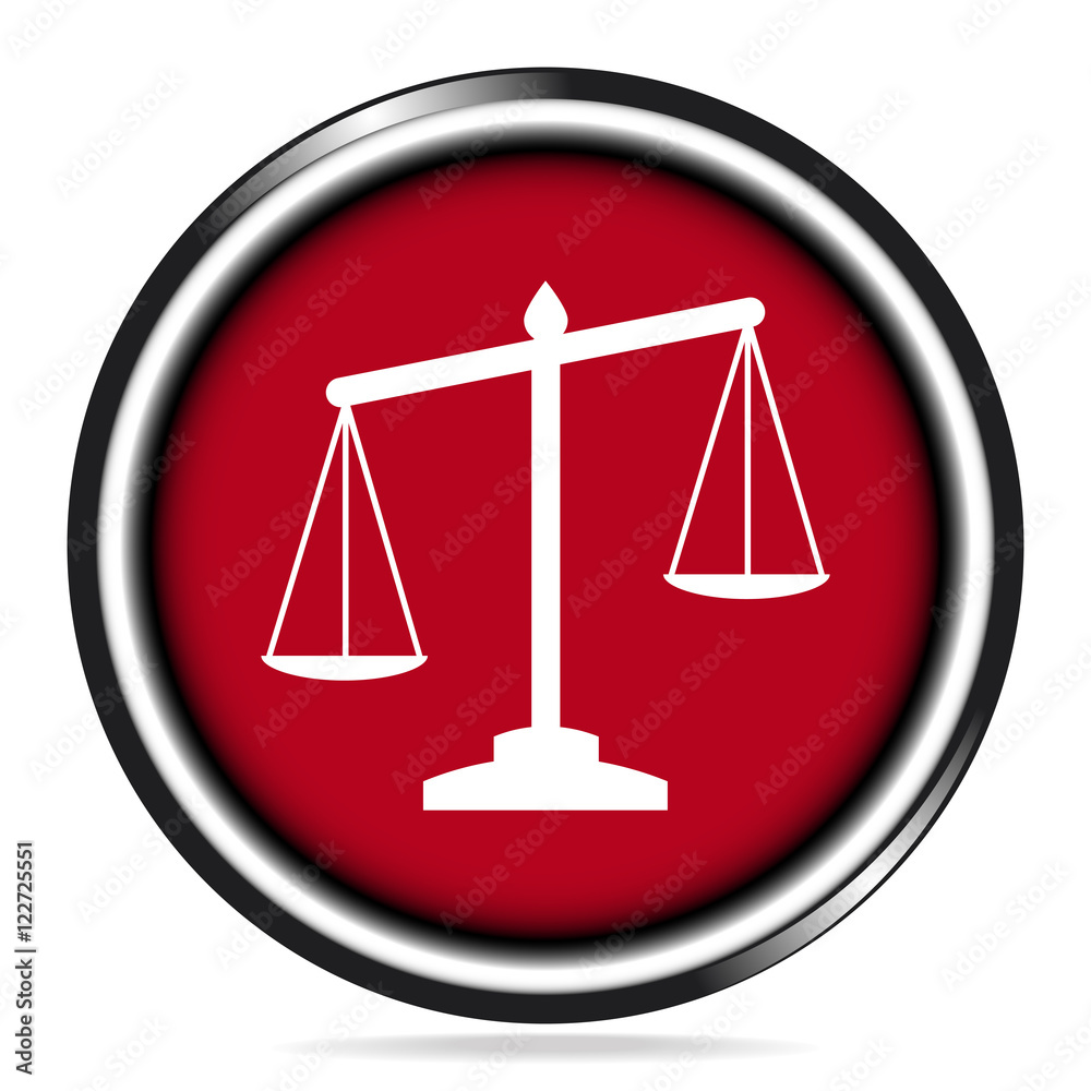 Justice scale icon on red button, symbol vector illustration Justice scale icon on red button, symbol vector illustration