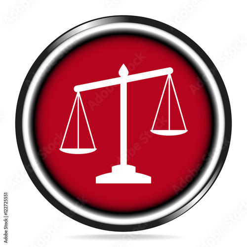 Justice scale icon on red button, symbol vector illustration