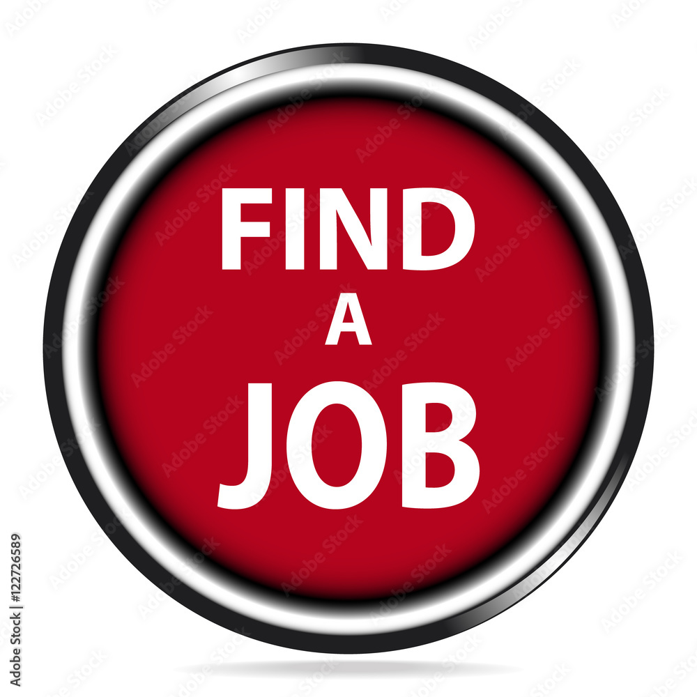 Find a job icon on red button illustration Find a job icon on red button illustration