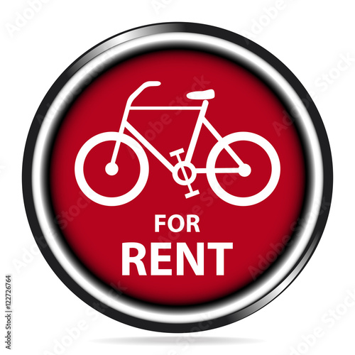 Bicycle for rent icon red button, badge illustration