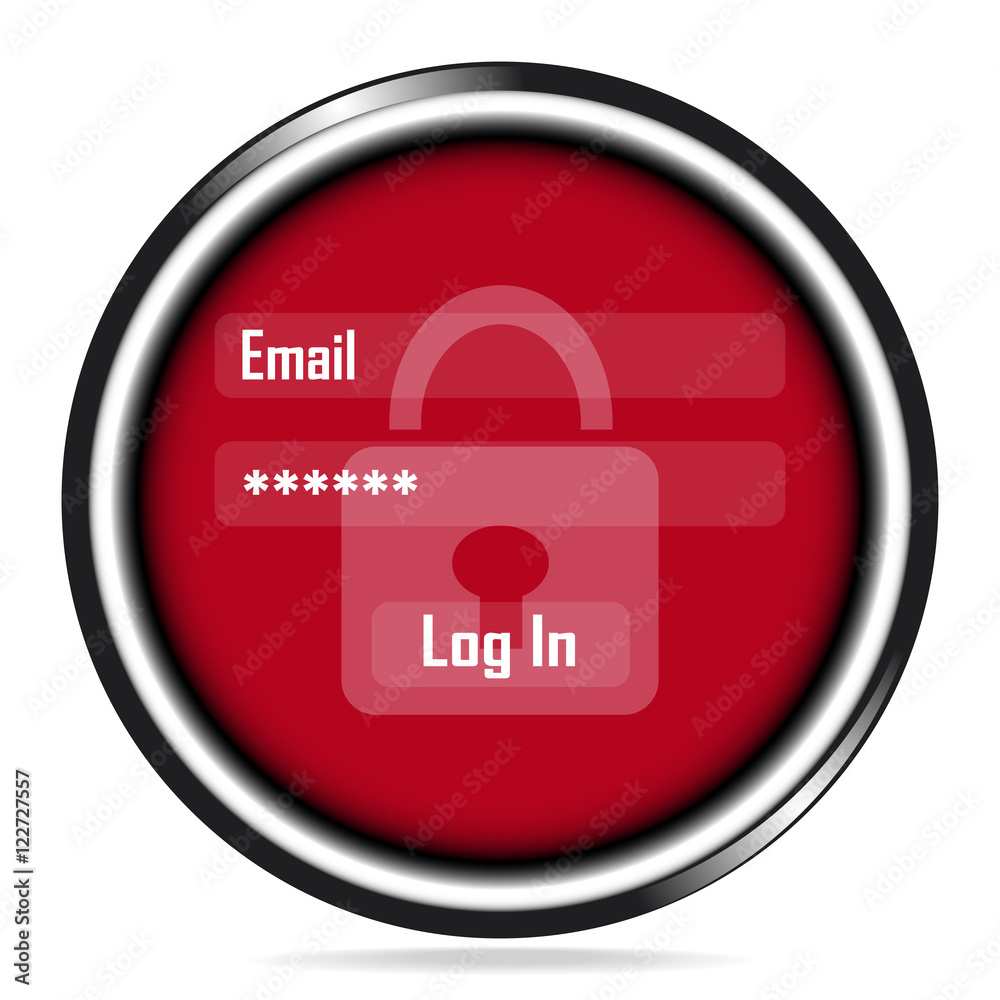 Safety Email and Password icon on red button. Protect account, Internet security concept Safety Email and Password icon on red button. Protect account, Internet security concept
