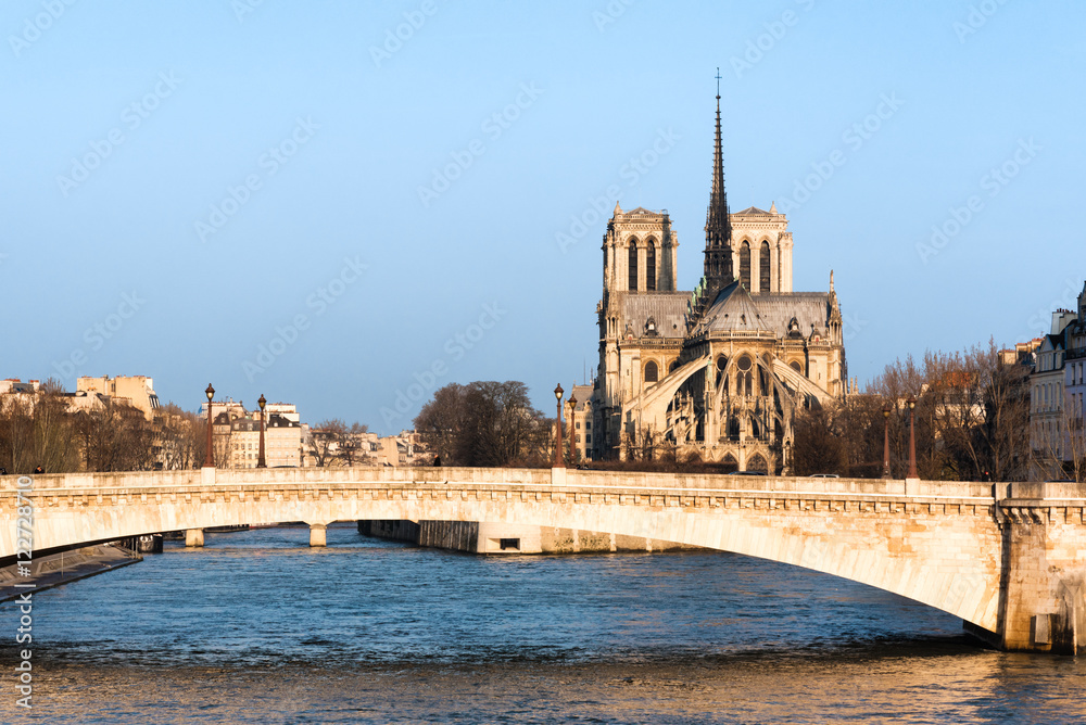 Notre-Dame de Paris and river Seine in morning light, Paris, France