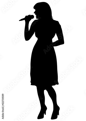 Women whit microphon of jazz music on white background