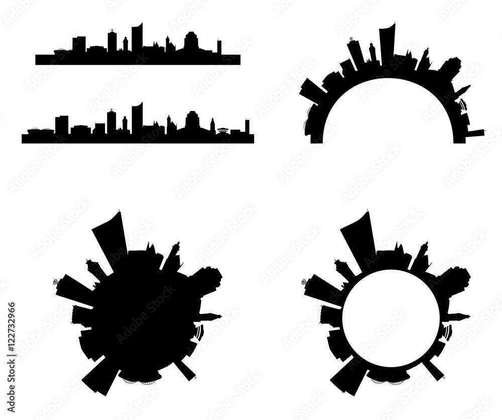 Leipzig Skyline als Vektor in vier Formen