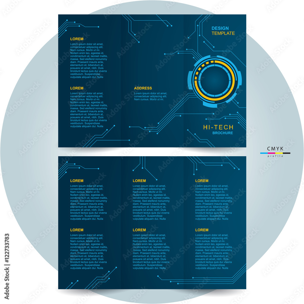 brochure design template trifold futuristic hitech hub Stock Vector brochure design template trifold futuristic hitech hub Stock Vector