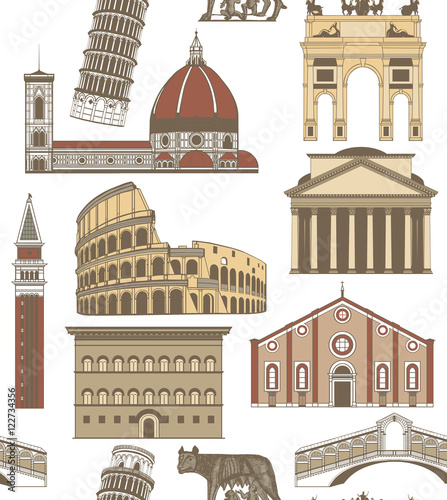 vector background with famous Italian landmarks