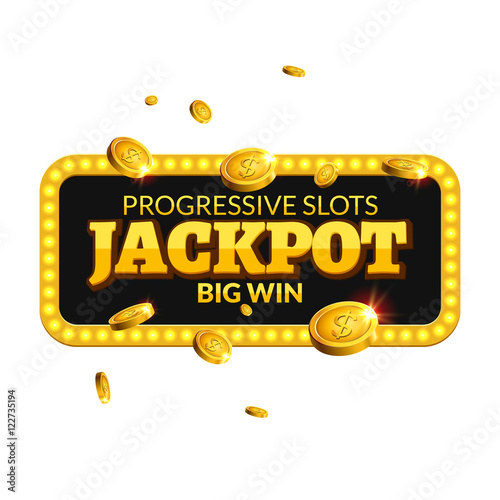 Jackpot casino label background sign. Casino jackpot coins money winner text shining symbol isolated on white