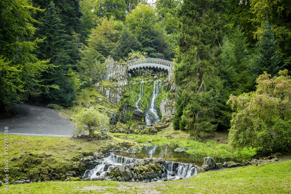 Fototapeta premium The devil bridge in the mountain park Wilhelmshoehe in Cassel