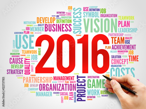 2016 goals plan, project word cloud, business concept background