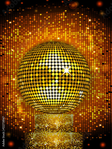 Disco ball on sparkling stand background