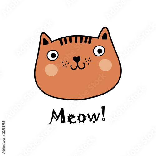 Greeting card with decorative cat. Vector illustration.