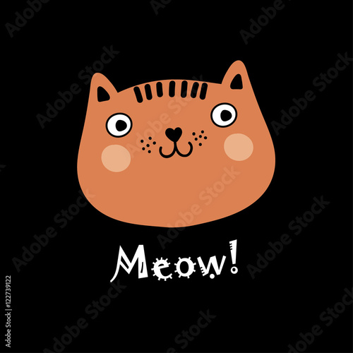 Greeting card with decorative cat. Vector illustration.