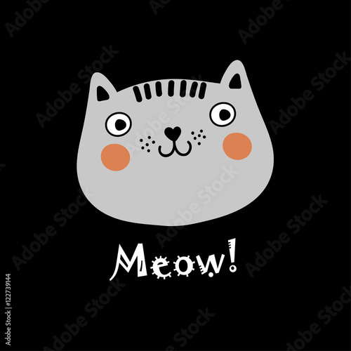 Greeting card with decorative cat. Vector illustration.