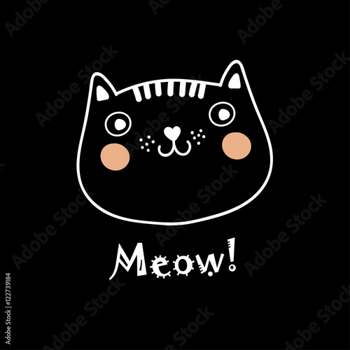 Greeting card with decorative cat. Vector illustration.