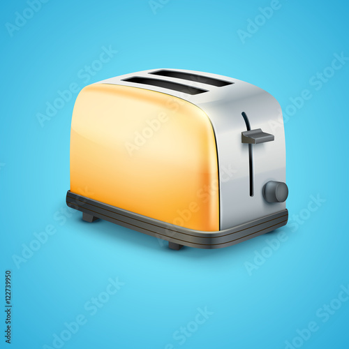 Bright orange Metal Glossy Toaster. Vector illustration.