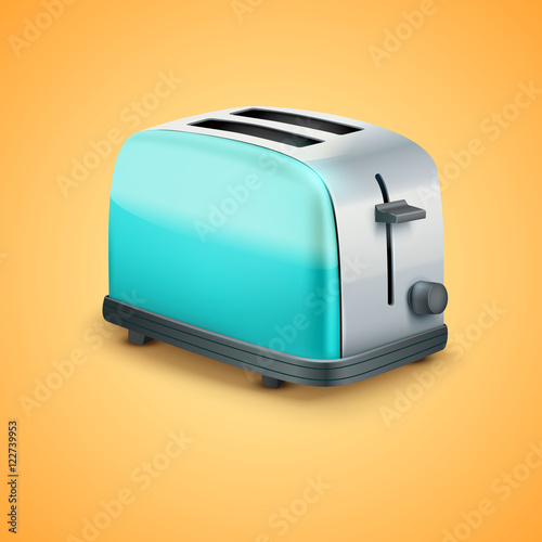 Bright blue Metal Glossy Toaster. Vector illustration