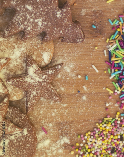 hommade Christmas gingerbread cookies -soft focus on cookie star photo