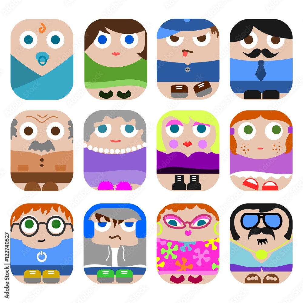 Set of cute family icons Set of cute family icons