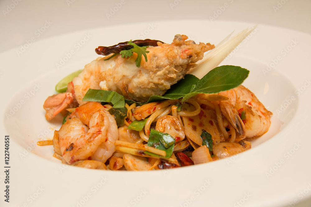 Pasta with prawns, delicious spaghetti Pasta with prawns, delicious spaghetti