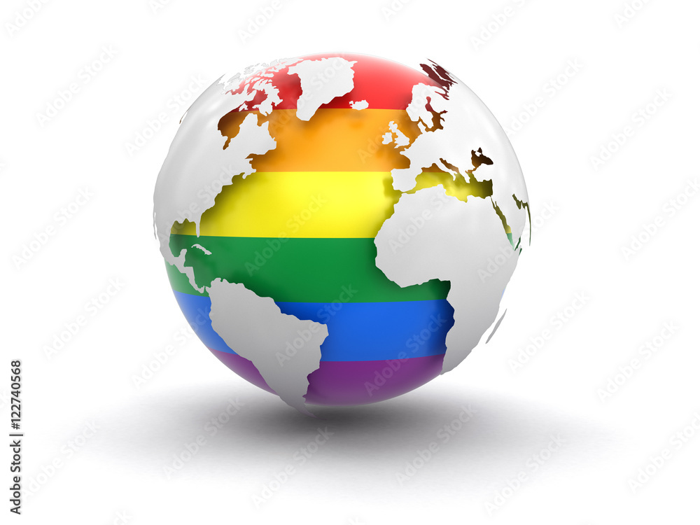 Naklejka premium 3d Globe with Gay Pride color. Image with clipping path