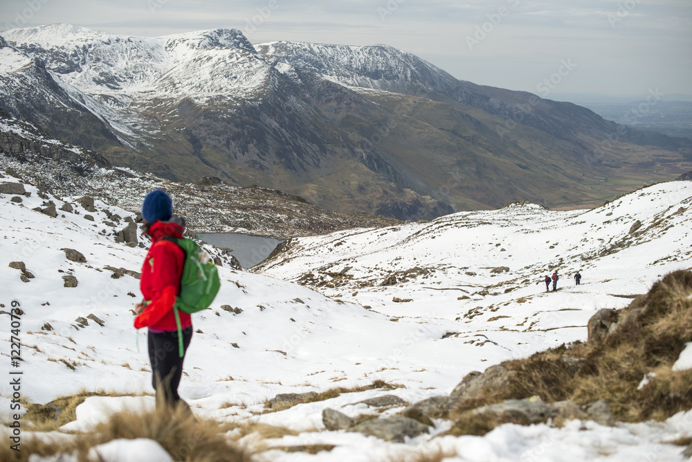 Trekking the trail towards Tryfan in Snowdonia, Wales Trekking the trail towards Tryfan in Snowdonia, Wales