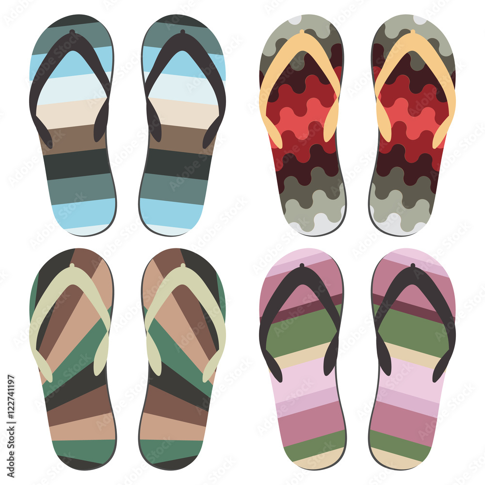 Set of Beach Slippers. Different Styles and Colors of Flip Flops Over White Background
Set of Beach Slippers. Different Styles and Colors of Flip Flops Over White Background