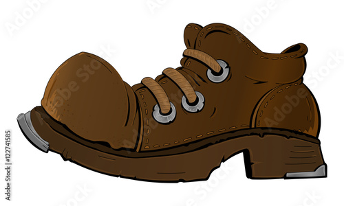 Old leaky brown business shoe with laces.