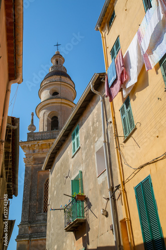 View of medieval Basilique Saint Michel, Menton, Alpes-Maritimes, Cote d'Azur, Provence, French Riviera, France, Mediterranean photo