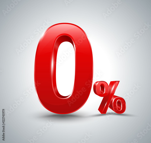 Red zero percent, isolated on white background. Vector illustration. Can use for promotion advertising pay by installments.