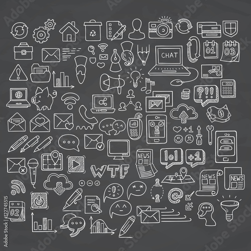 Set of Universal Doodle Icons. Variety of Topics.