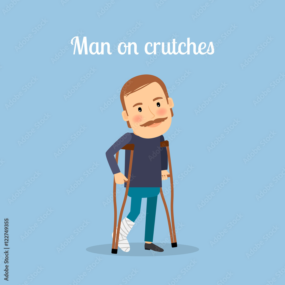 Disabled man on crutches with text. Vector illustration Disabled man on crutches with text. Vector illustration