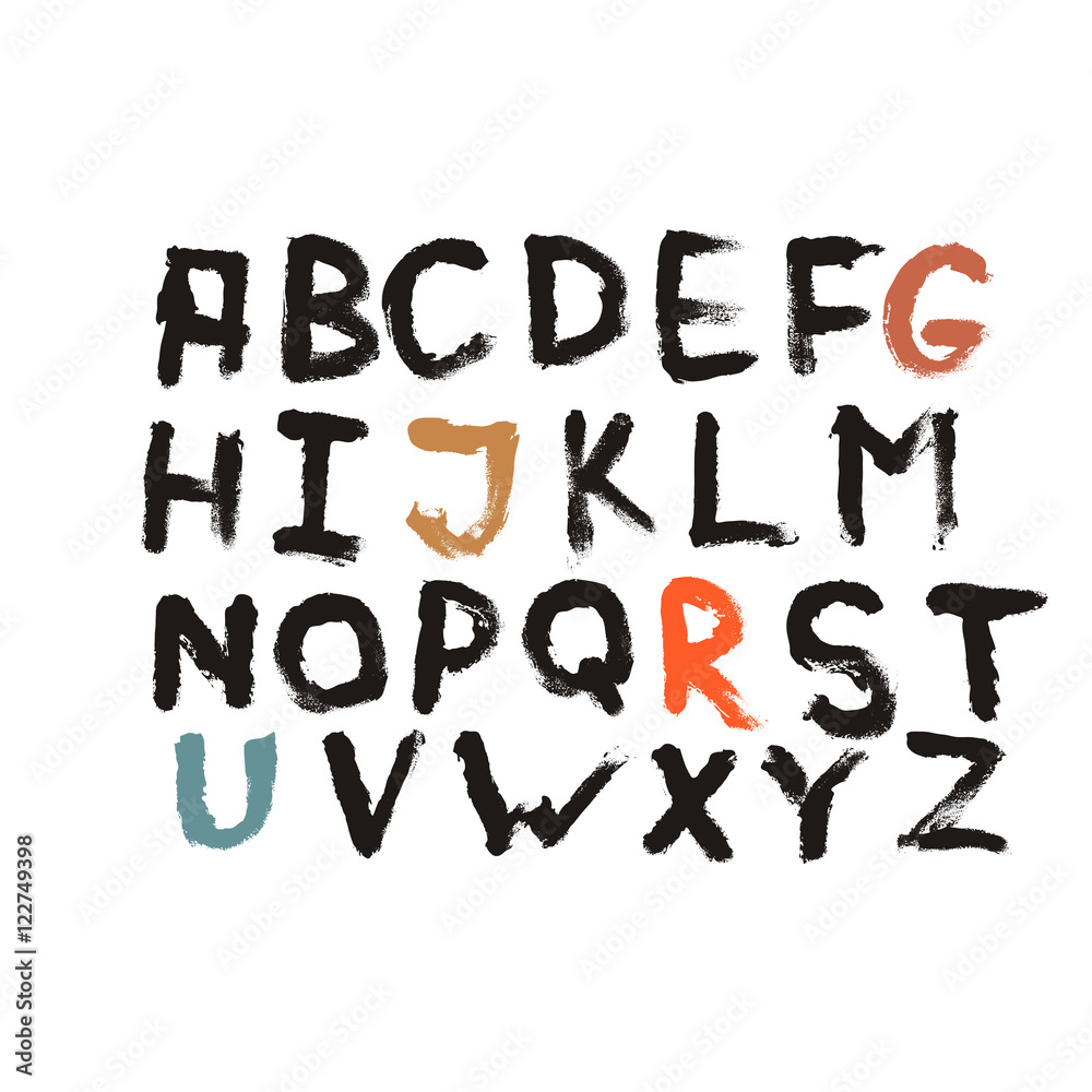 Alphabet grunge letters. Hand drawn ink illustration. Alphabet grunge letters. Hand drawn ink illustration.