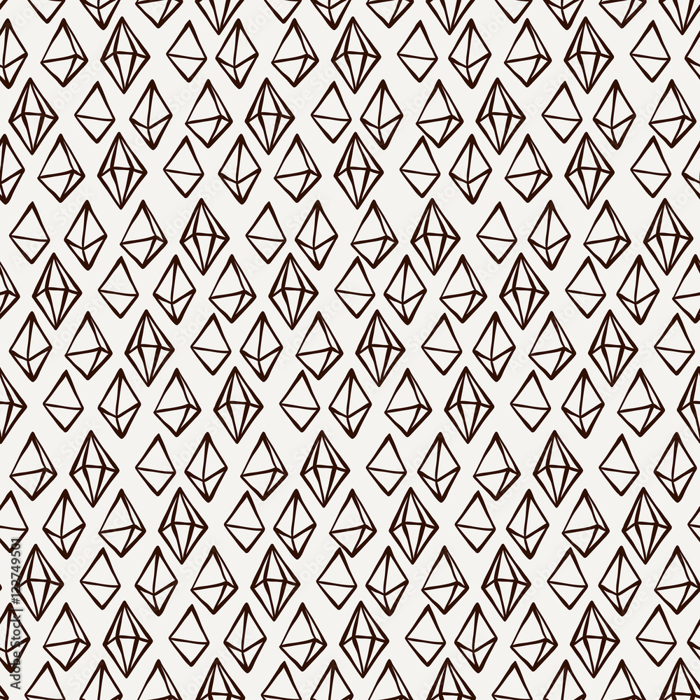 Seamless crystal pattern. Gem linear ornament. Hipster retro background.