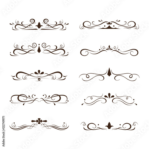 Set of calligraphic floral design elements and page decoration. Vector illustration