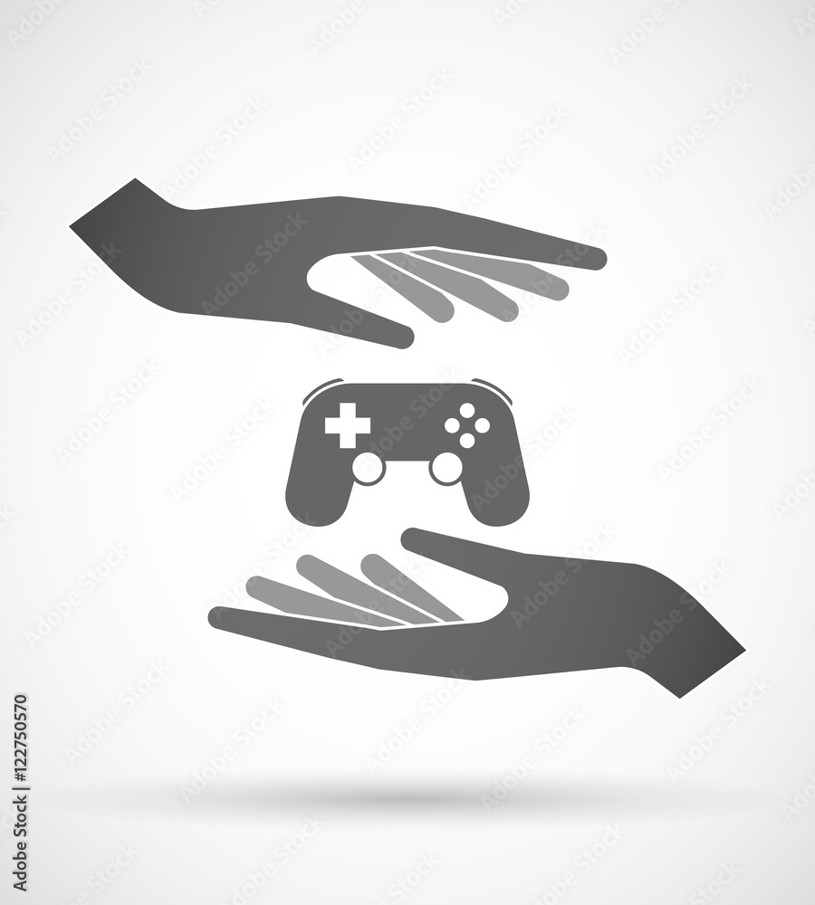 Isolated pair of hands protecting or giving a game pad Isolated pair of hands protecting or giving a game pad