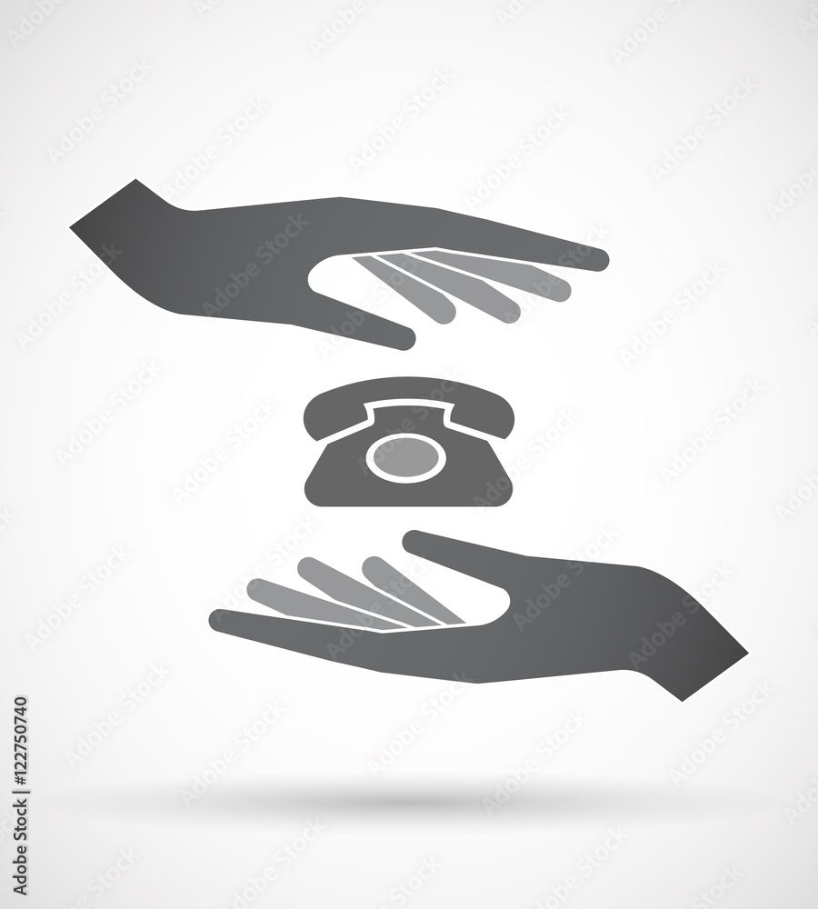 Isolated pair of hands protecting or giving a retro telephone s Isolated pair of hands protecting or giving a retro telephone s