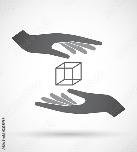 Isolated pair of hands protecting or giving  a cube sign