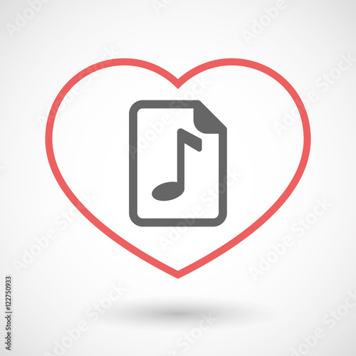 Isolated line art red heart with  a music score icon